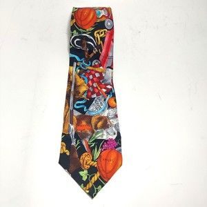 Nicole Miller Black Silk Tie Necktie, 1990 Sports Knicks Design Men's